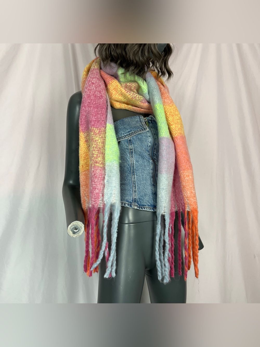 Brightly Colored Color Block Sugar Plum Check Neon Scarf